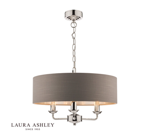 Laura Ashley Sorrento Polished Nickel 3 Light Armed Fitting Ceiling Light with Charcoal Shade