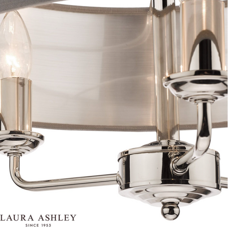 Laura Ashley Sorrento Polished Nickel 3 Light Armed Fitting Ceiling Light with Charcoal Shade