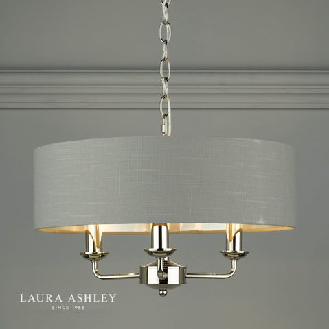 Laura Ashley Sorrento Polished Nickel 3 Light Armed Fitting Ceiling Light with Charcoal Shade