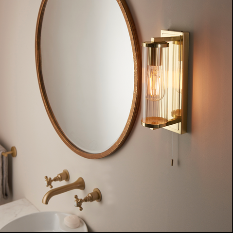 Cylinder brushed gold wall light IP44