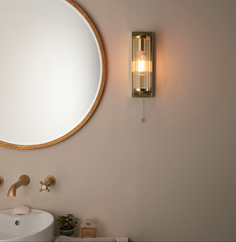 Cylinder brushed gold wall light IP44