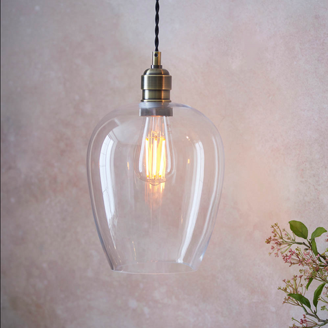 Clear glass & antique brass pendant