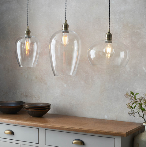 Clear glass & antique brass pendant