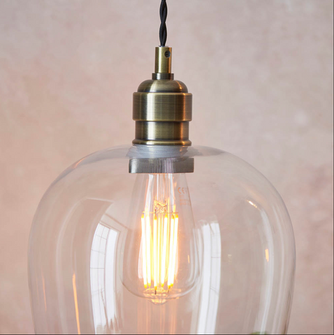 Clear glass & antique brass pendant