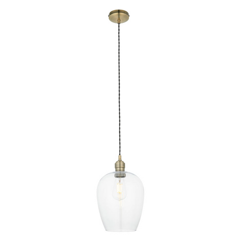 Clear glass & antique brass pendant