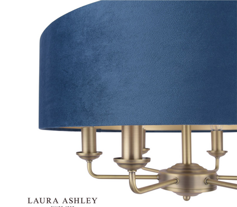 Laura Ashley Sorrento 6 Light Pendant Matt Antique Brass & Blue Shade