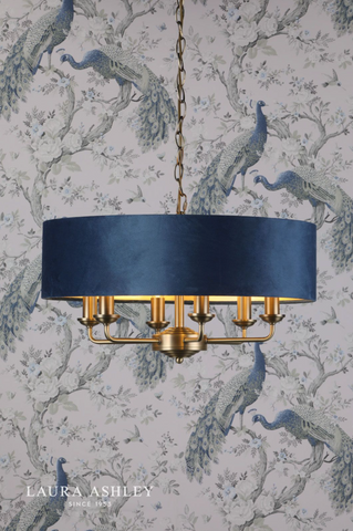 Laura Ashley Sorrento 6 Light Pendant Matt Antique Brass & Blue Shade