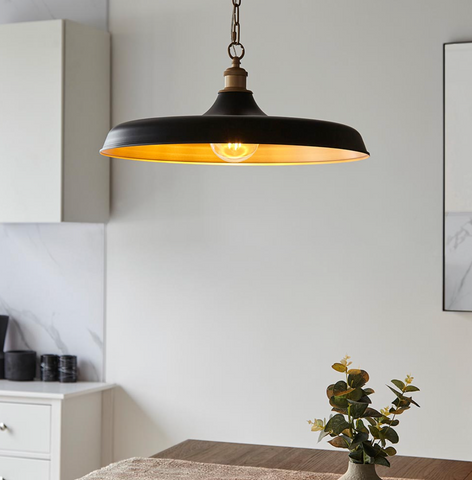 Matt black and satin gold mid century pendant