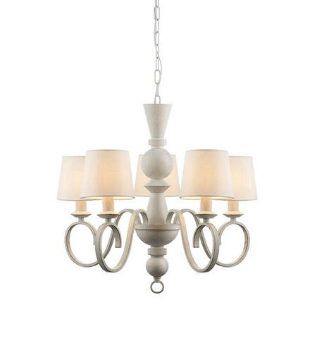 Distressed white 5 light pendant