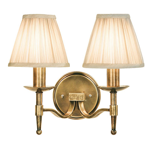 Stanford Antique Brass Twin Wall & Beige Shades